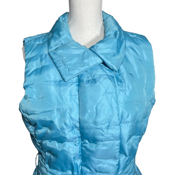 Goose Down Puffer Vest M Feather Cluster Turtleneck Zip Belted Embroidered Blue - Picture 9 of 13